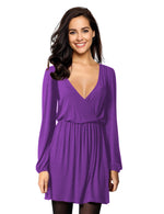 YESFASHION Women V-Neck A-Line Solid Plain Party Casual Mini Dress Red