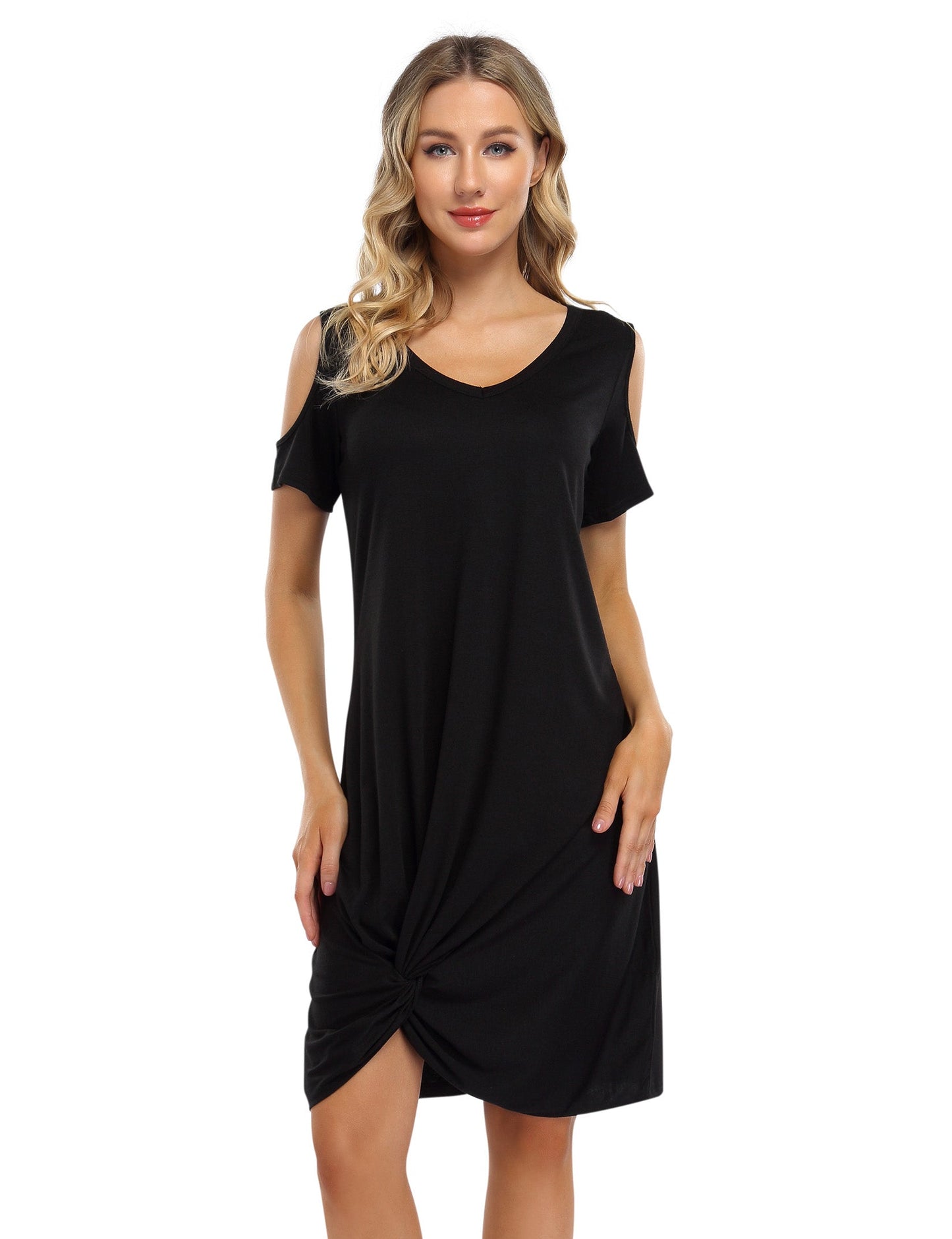 YESFASHION Women's Twist Knot T Shirt Dress Black