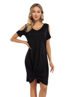 YESFASHION Women's Twist Knot T Shirt Dress Dark Blue