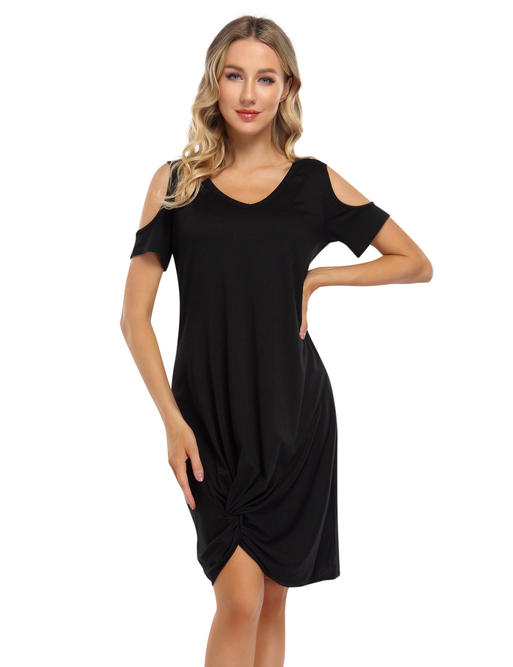 YESFASHION Women's Twist Knot T Shirt Dress