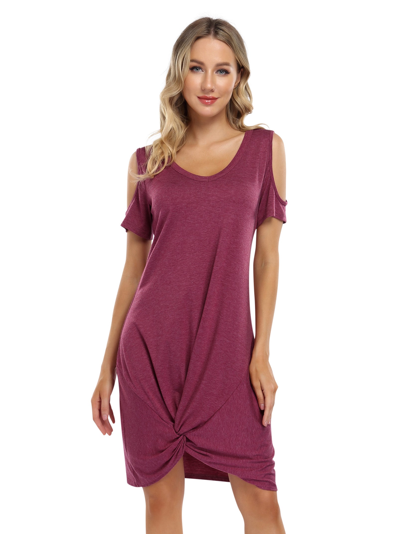 YESFASHION Women's Twist Knot T Shirt Dress Black