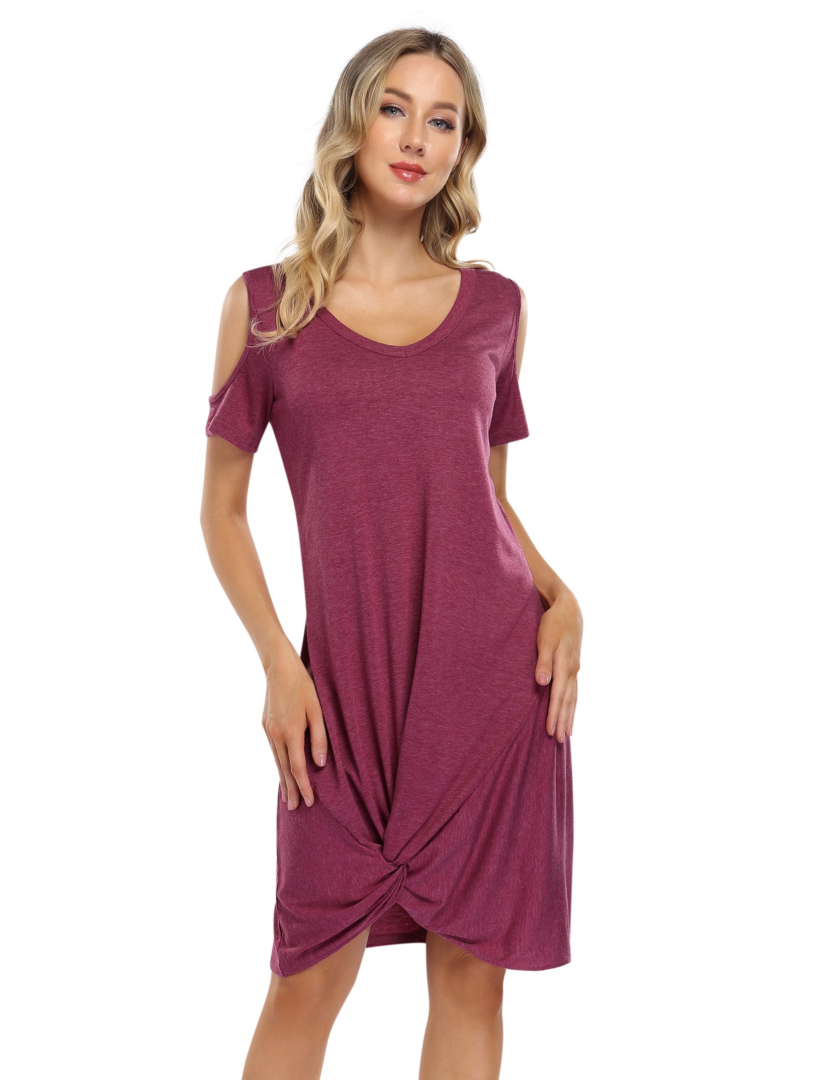 YESFASHION Women's Twist Knot T Shirt Dress Black