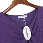 YESFASHION knot hem tops for women V Neck Blouse Purple