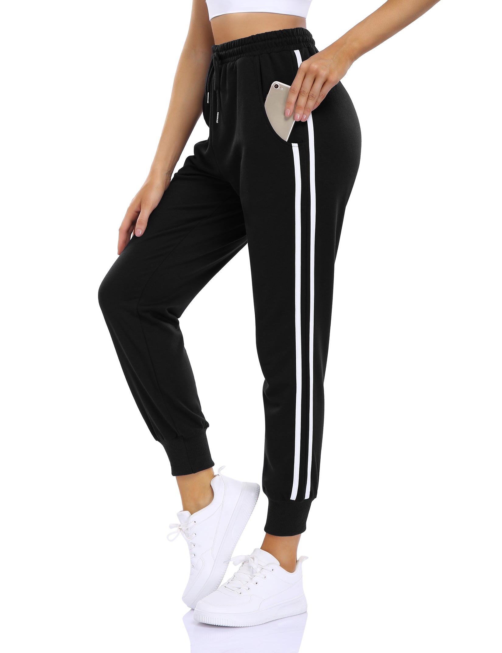 YESFASHION Women's Drawstring Exercise Pants Black