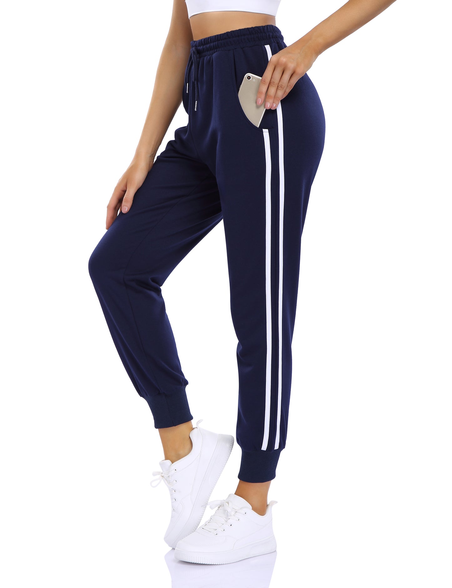 YESFASHION Women's Drawstring Exercise Pants Blue