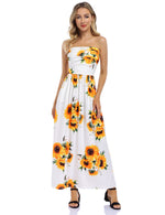 YESFASHION Women's Strapless Graceful Floral Party Maxi Long Dress Apricot