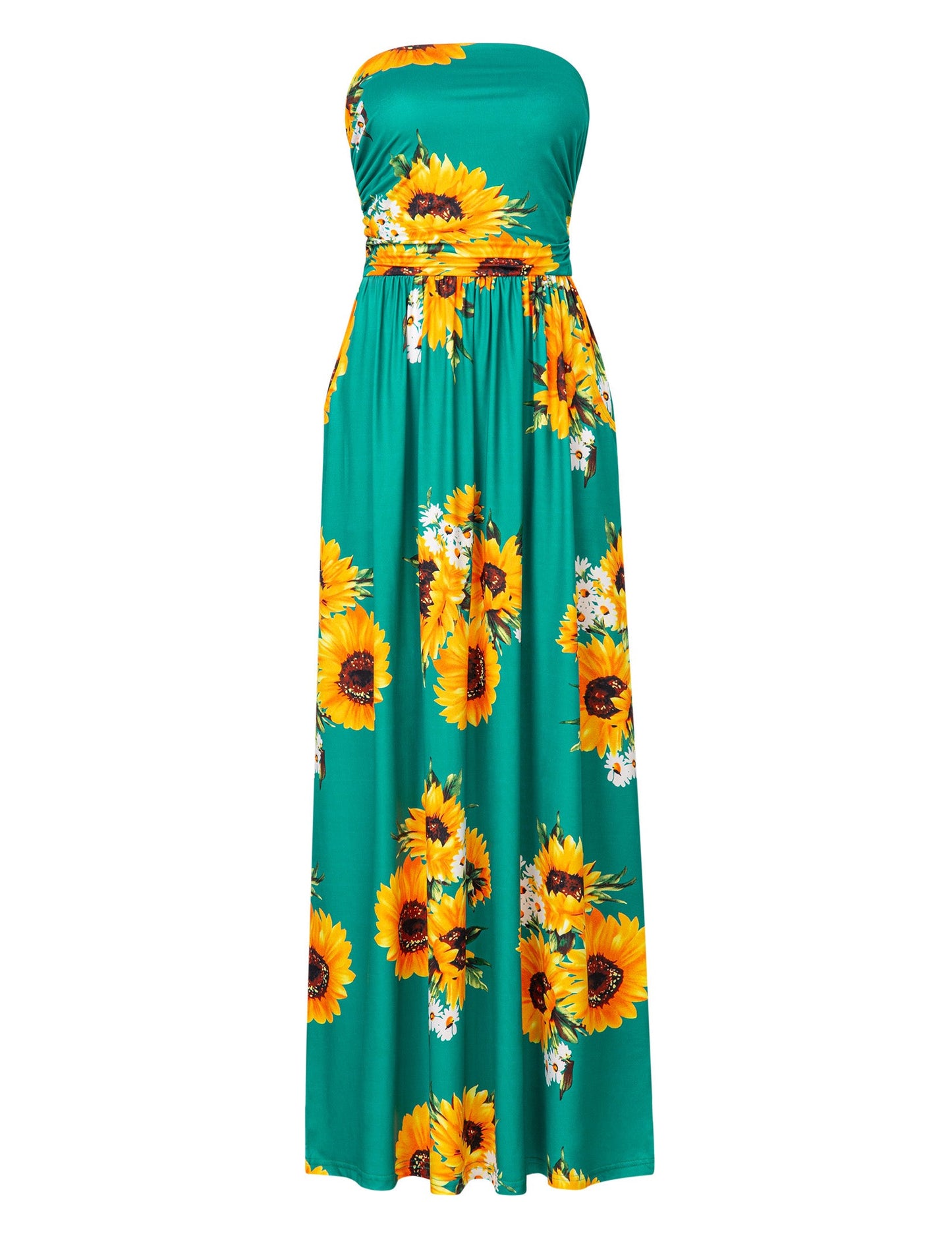 YESFASHION Women's Strapless Graceful Floral Party Maxi Long Dress White