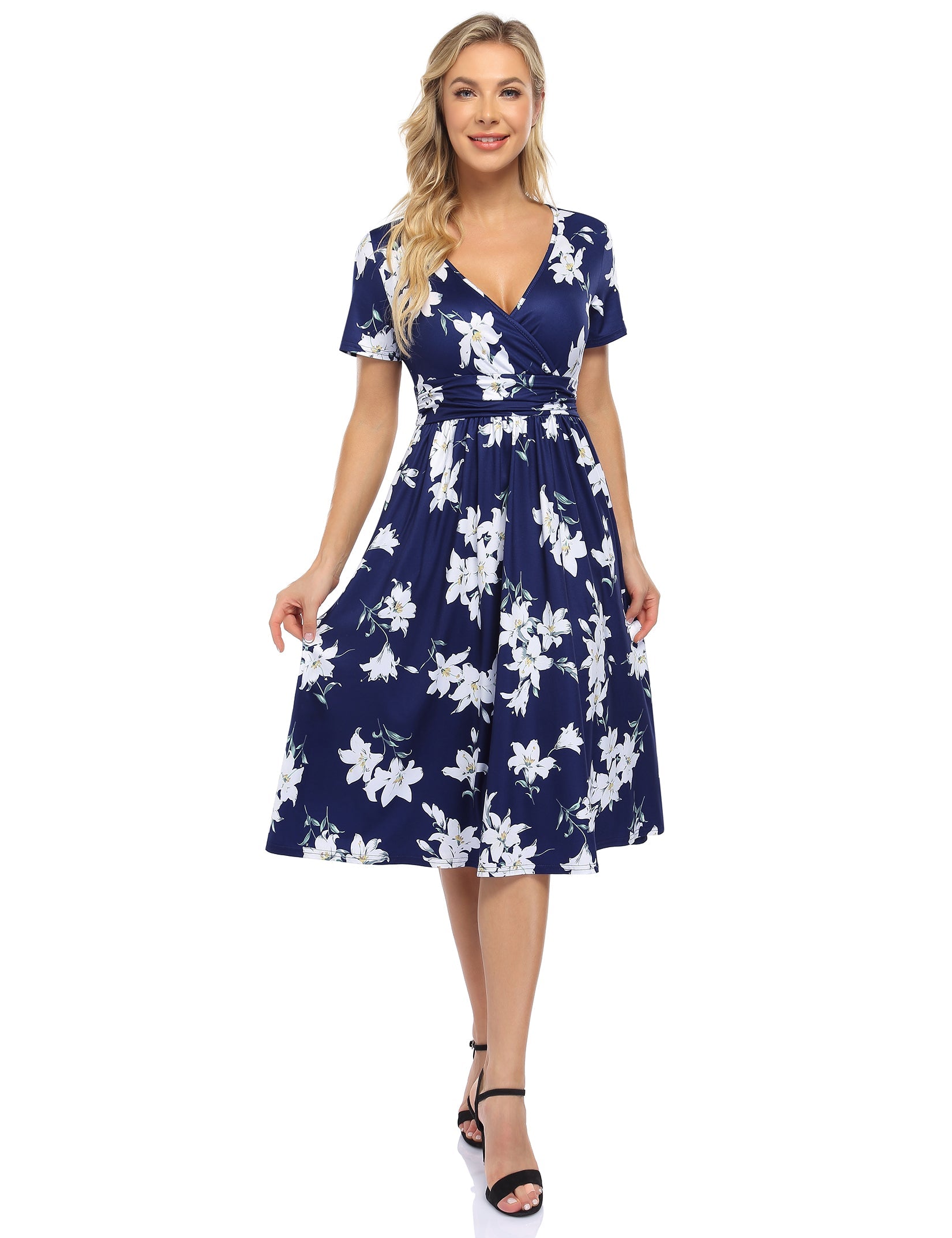 YESFASHION Women's V-neck Casual Dress Purple