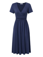 YESFASHION Women's V-neck Casual Dress Navy Blue