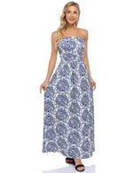 YESFASHION Women's Strapless Graceful Floral Party Maxi Long Dress Green