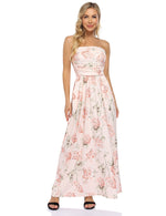 YESFASHION Women's Strapless Graceful Floral Party Maxi Long Dress Apricot