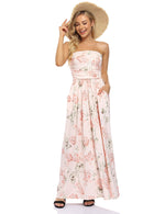 YESFASHION Women's Strapless Graceful Floral Party Maxi Long Dress Apricot