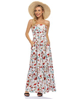 YESFASHION Women's Strapless Graceful Floral Party Maxi Long Dress Flower White