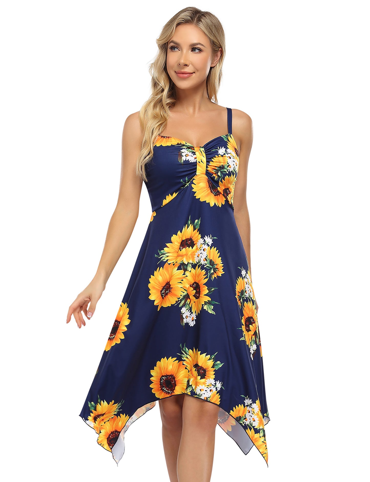 YESFASHION Women's V Neck Strap Irregular Hem Casual Dress