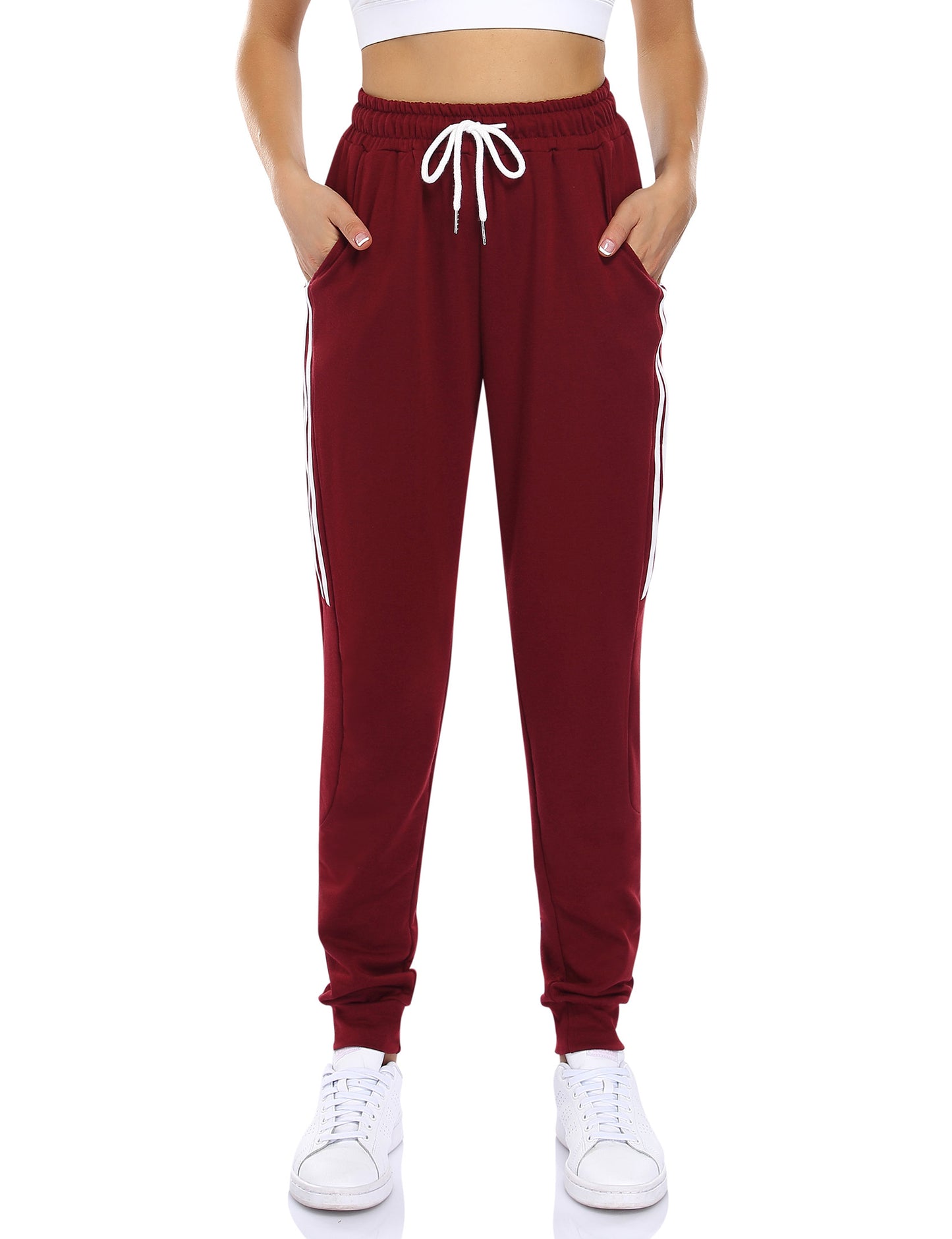 YESFASHION Women's Drawstring Exercise Pants Wine Red