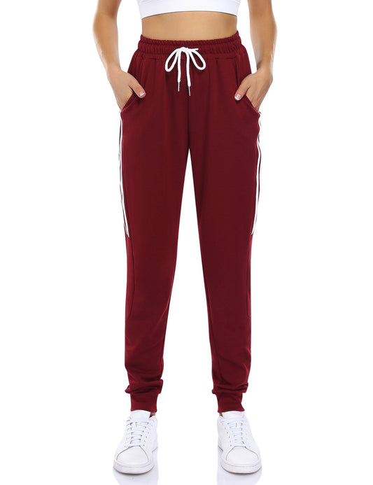 YESFASHION Women's Drawstring Exercise Pants Wine Red