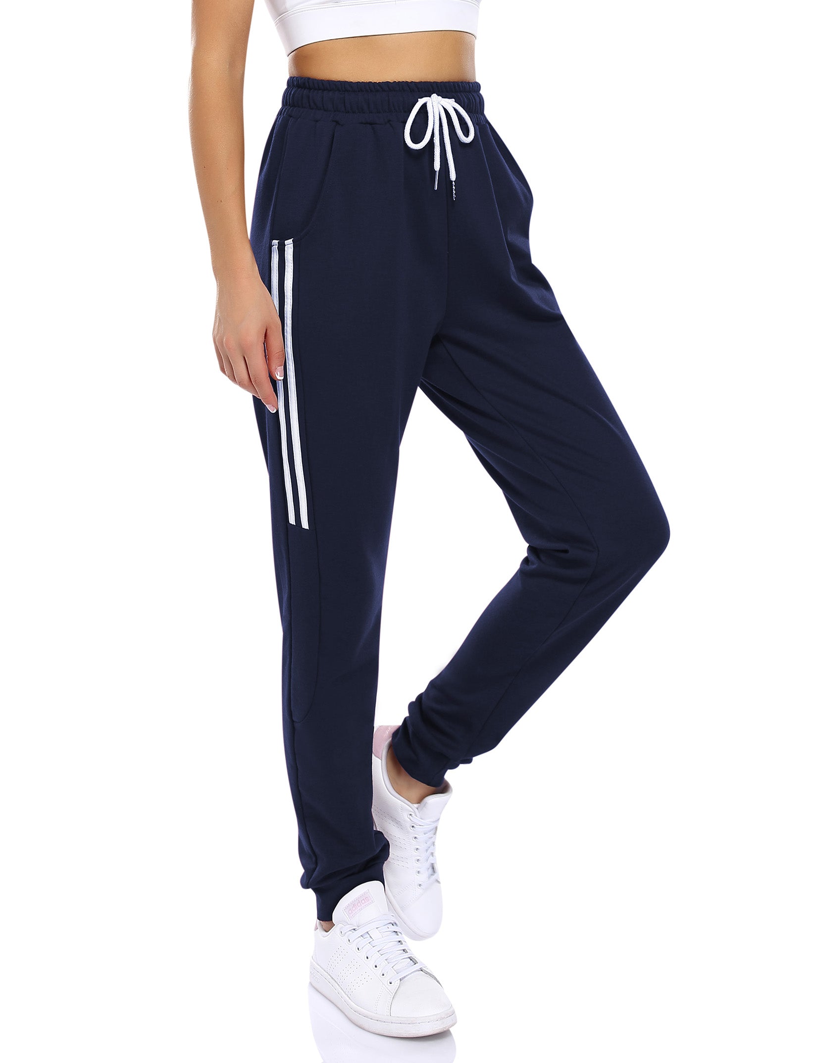 YESFASHION Women's Drawstring Exercise Pants Grey