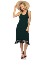 Women Swimsuit Cover Ups Casual Tank Racerback T-Shirt Beach Dress with Pockets