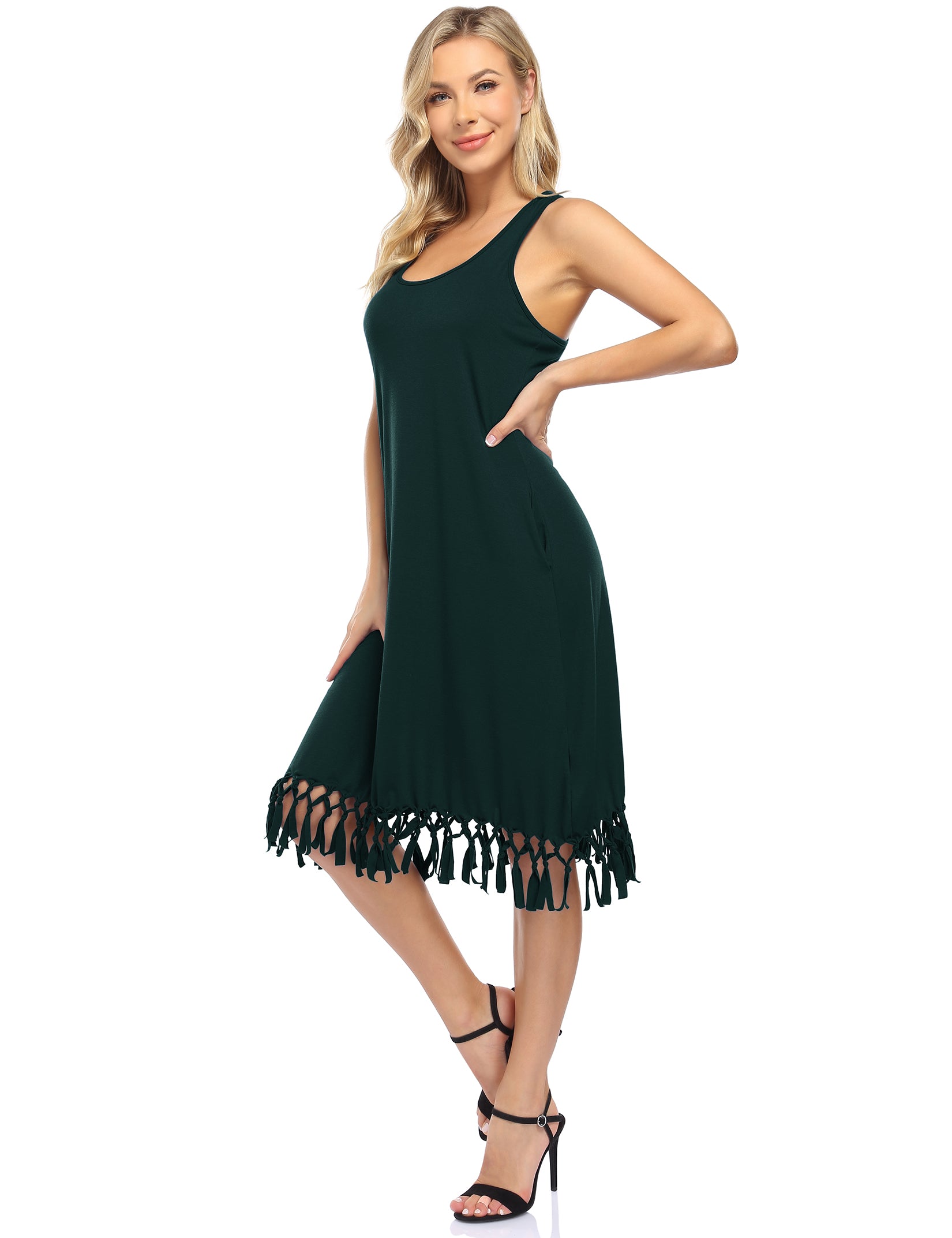 Women Swimsuit Cover Ups Casual Tank Racerback T-Shirt Beach Dress with Pockets