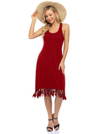 Women Swimsuit Cover Ups Casual Tank Racerback T-Shirt Beach Dress with Pockets