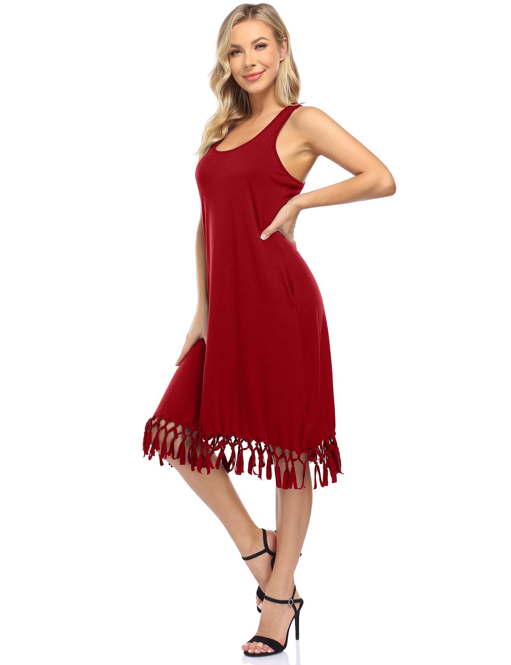 Women Swimsuit Cover Ups Casual Tank Racerback T-Shirt Beach Dress with Pockets