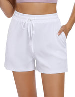 YESFASHION Women's Ribbed Elastic Drawstring Beach Shorts Beige