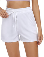 YESFASHION Women's Ribbed Elastic Drawstring Beach Shorts Beige