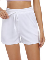 YESFASHION Women's Ribbed Elastic Drawstring Beach Shorts Blue