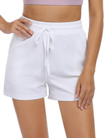 YESFASHION Women's Ribbed Elastic Drawstring Beach Shorts Beige