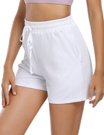 YESFASHION Women's Ribbed Elastic Drawstring Beach Shorts Beige