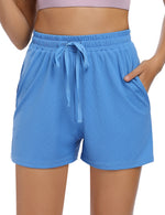 YESFASHION Women's Ribbed Elastic Drawstring Beach Shorts Beige