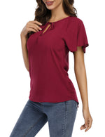 YESFASHION Women's V Neck Top Short Ruffle Drawstring Shirt