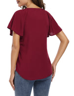 YESFASHION Women's V Neck Top Short Ruffle Drawstring Shirt