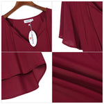 YESFASHION Women's V Neck Top Short Ruffle Drawstring Shirt