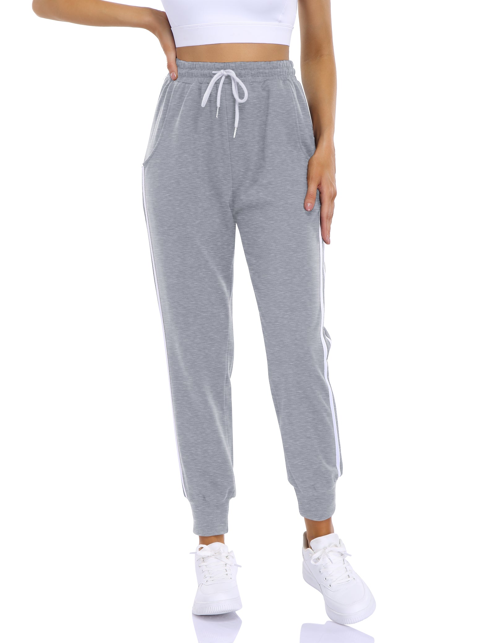 YESFASHION Women's Drawstring Exercise Pants Grey