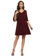 YESFASHION Women's Swing V Neck Ruffle Shift Dress