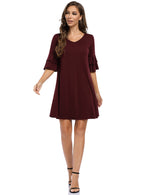 YESFASHION Women's Swing V Neck Ruffle Shift Dress