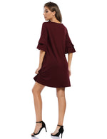 YESFASHION Women's Swing V Neck Ruffle Shift Dress