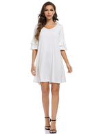 YESFASHION Women's Swing V Neck Ruffle Shift Dress