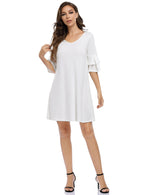 YESFASHION Women's Swing V Neck Ruffle Shift Dress
