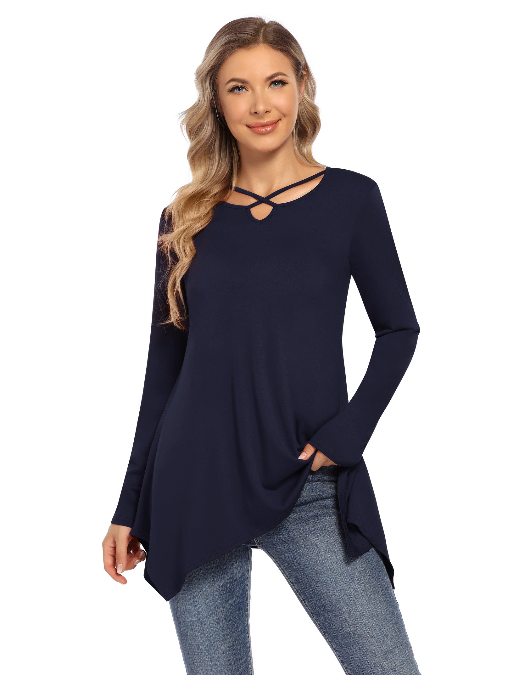 Women's Short Sleeve Tunics Swing Tops Summer Casual V Neck Blouses Loose Basic T-Shirts