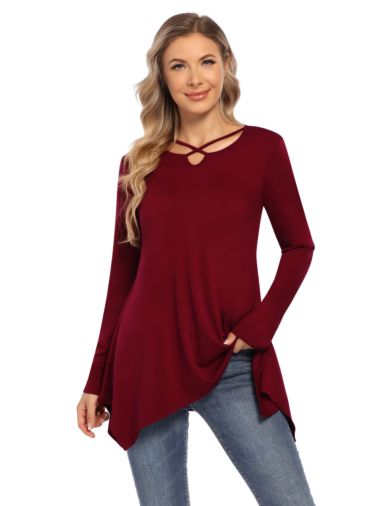 Women's Short Sleeve Tunics Swing Tops Summer Casual V Neck Blouses Loose Basic T-Shirts