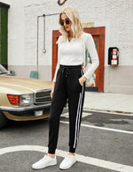 YESFASHION Women's Pockets Casual Sports Pants Black