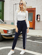 YESFASHION Women's Pockets Casual Sports Pants Navy Blue