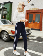 YESFASHION Women's Pockets Casual Sports Pants Navy Blue