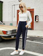 YESFASHION Women's Pockets Casual Sports Pants Navy Blue