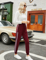 YESFASHION Women's Pockets Casual Sports Pants Wine Red