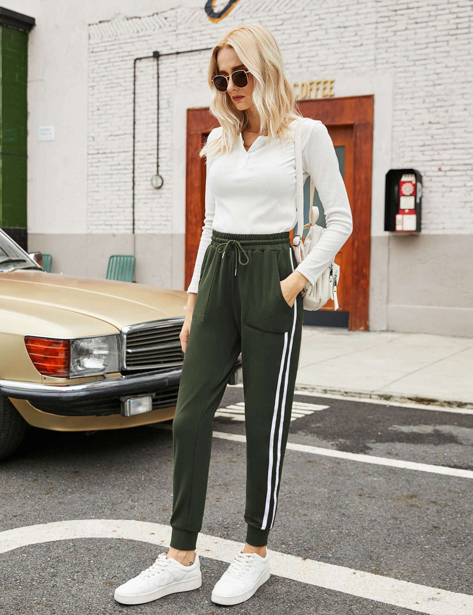 YESFASHION Women's Pockets Casual Sports Pants Green
