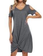 YESFASHION Women's Twist Knot T Shirt Dress Black