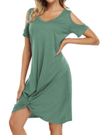 YESFASHION Women's Twist Knot T Shirt Dress Green